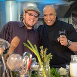 Elvis Radio DJ Argo and "Flip My Food" host Chef Jeff.