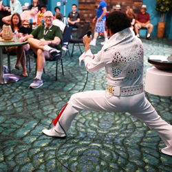 Elvis Karaoke took place at the Jungle Room Bar at the Graceland Exhibition Center.